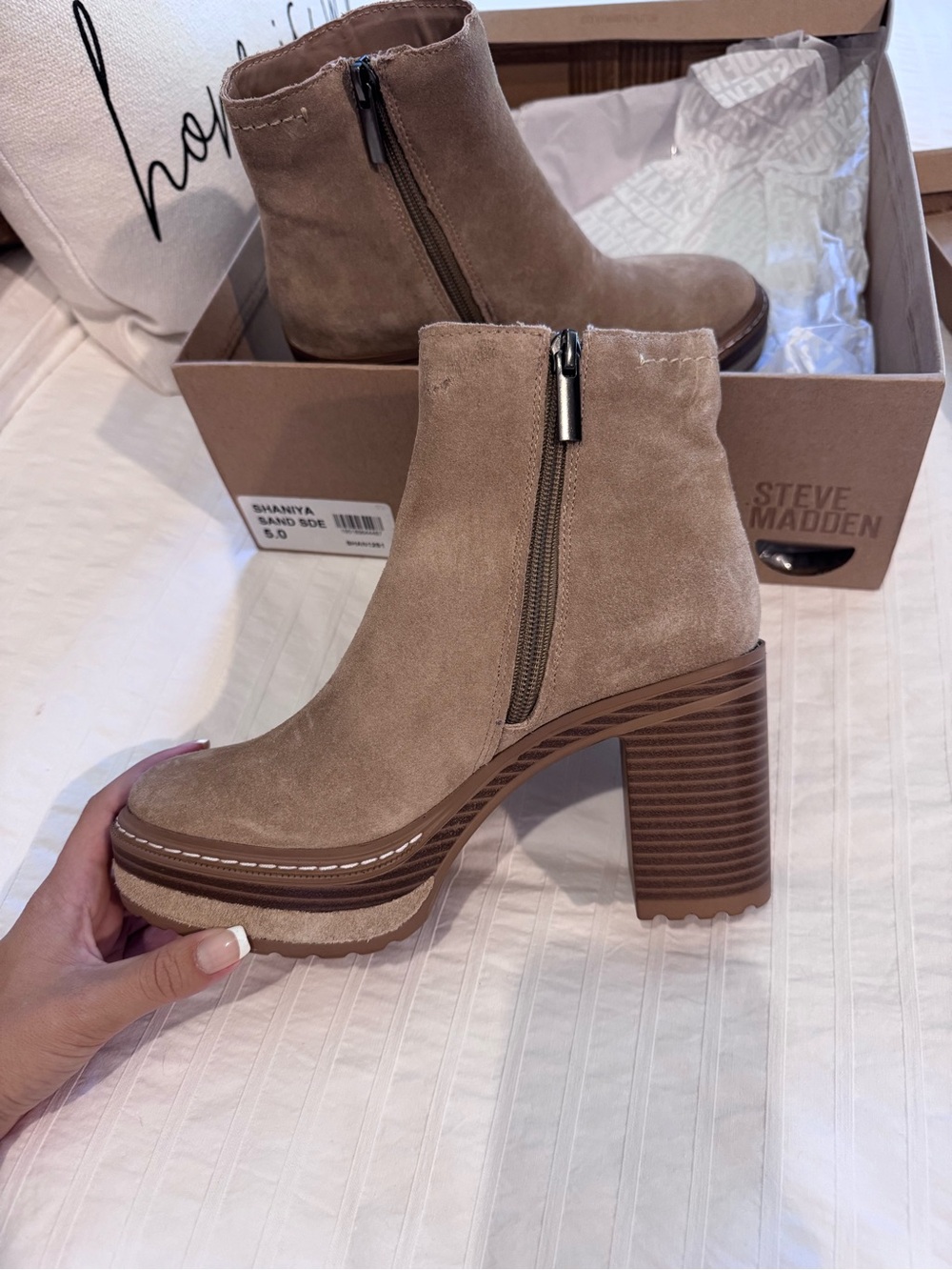 Steve Madden Taupe Suede Platform Ankle Boots